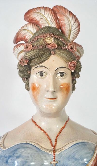 RARE Large Staffordshire Portrait Bust of Queen Caroline England circa 1820