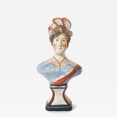 RARE Large Staffordshire Portrait Bust of Queen Caroline England circa 1820