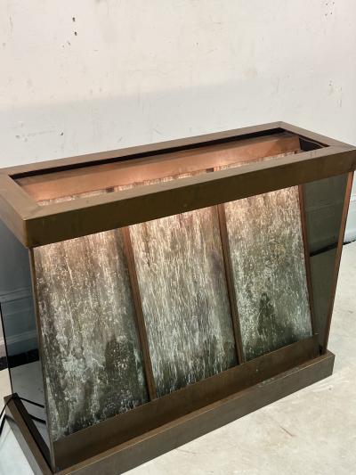 RARE MODERNIST TRAVERTINE AND COPPER ILLUMINATED WATERFALL CONSOLE
