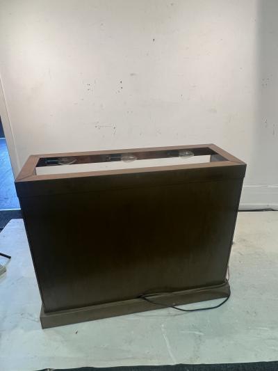 RARE MODERNIST TRAVERTINE AND COPPER ILLUMINATED WATERFALL CONSOLE