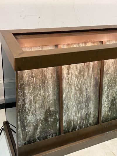 RARE MODERNIST TRAVERTINE AND COPPER ILLUMINATED WATERFALL CONSOLE
