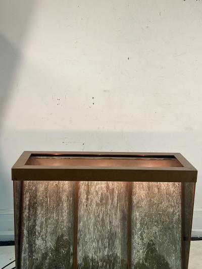 RARE MODERNIST TRAVERTINE AND COPPER ILLUMINATED WATERFALL CONSOLE