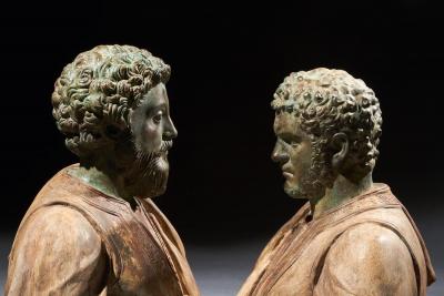 RARE PAIR OF 19TH C PORTRAIT BUSTS OF CAESARS MARCUS AURELIUS AND CARACALLA