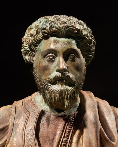 RARE PAIR OF 19TH C PORTRAIT BUSTS OF CAESARS MARCUS AURELIUS AND CARACALLA
