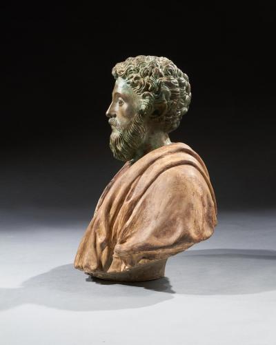 RARE PAIR OF 19TH C PORTRAIT BUSTS OF CAESARS MARCUS AURELIUS AND CARACALLA