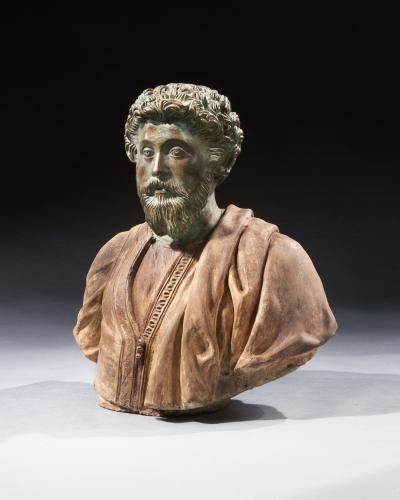 RARE PAIR OF 19TH C PORTRAIT BUSTS OF CAESARS MARCUS AURELIUS AND CARACALLA
