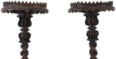 RARE PAIR OF OF TEAK ANGLO ANGLO INDIAN TORCHERES