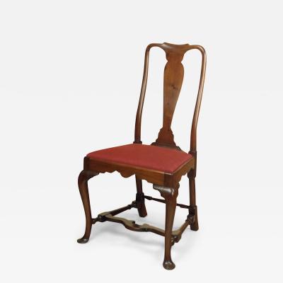 RARE QUEEN ANNE SIDE CHAIR WITH ROUNDED STILES AND A FLAT STRETCHER
