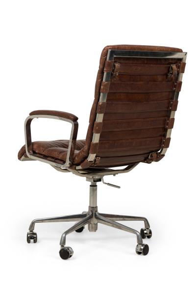 RH Oviedo Mid Century American Style Brown Leather Upholstered Swivel Desk Cha