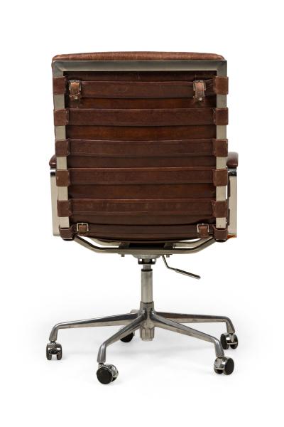 RH Oviedo Mid Century American Style Brown Leather Upholstered Swivel Desk Cha