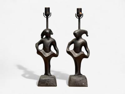 RIMA Rima Mid Century Modern Bronze Sculptural Table Lamps USA 1960s