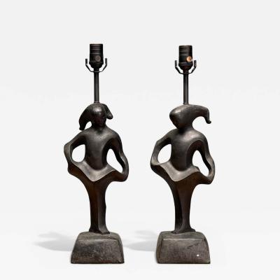 RIMA Rima Mid Century Modern Bronze Sculptural Table Lamps USA 1960s