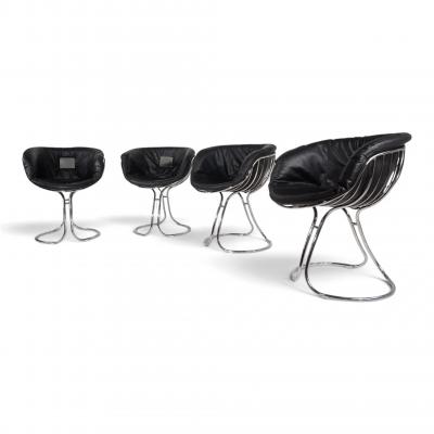 RIMA Set of 4 Pan Am dining chairs chrome leather by Gastone Rinaldi for RIMA 1970