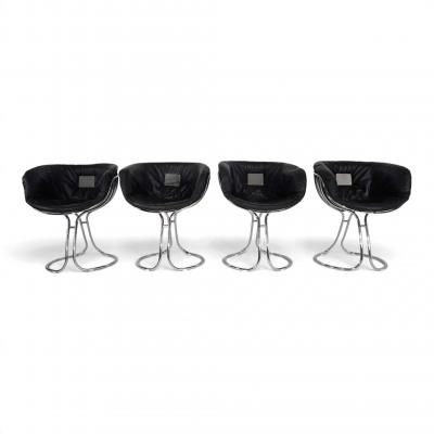 RIMA Set of 4 Pan Am dining chairs chrome leather by Gastone Rinaldi for RIMA 1970