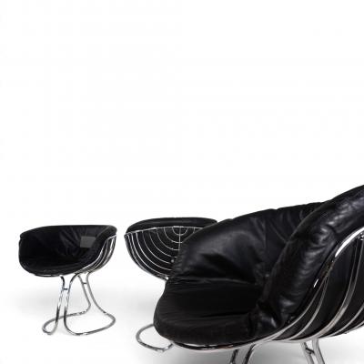 RIMA Set of 4 Pan Am dining chairs chrome leather by Gastone Rinaldi for RIMA 1970