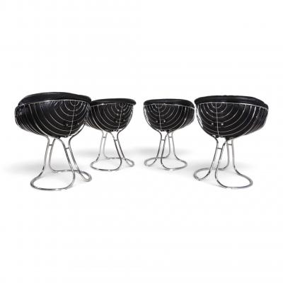 RIMA Set of 4 Pan Am dining chairs chrome leather by Gastone Rinaldi for RIMA 1970