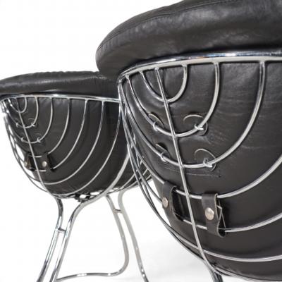 RIMA Set of 4 Pan Am dining chairs chrome leather by Gastone Rinaldi for RIMA 1970