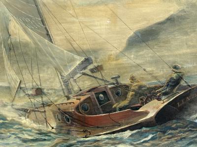ROBERT GOSS BOWEN MONUMENTAL SEASCAPE PAINTING TITLED FOG BREAK BY ROBERT GOSS BOWEN 1968