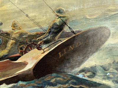 ROBERT GOSS BOWEN MONUMENTAL SEASCAPE PAINTING TITLED FOG BREAK BY ROBERT GOSS BOWEN 1968