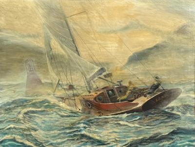 ROBERT GOSS BOWEN MONUMENTAL SEASCAPE PAINTING TITLED FOG BREAK BY ROBERT GOSS BOWEN 1968