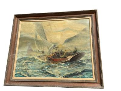 ROBERT GOSS BOWEN MONUMENTAL SEASCAPE PAINTING TITLED FOG BREAK BY ROBERT GOSS BOWEN 1968