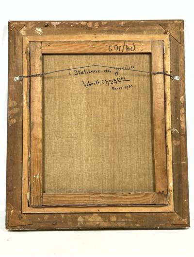 ROBERTA CHEVALIER MID CENTURY PARISIAN GIGI PORTRAIT IN LUSH GARDEN PAINTING SIGNED