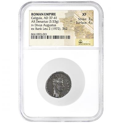 ROMAN EMPIRE Caligula AD 37 41 AR Denarius NGC XF Reverse Divus Augustus Ex Bank