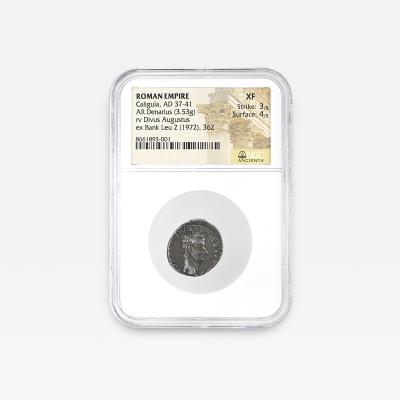 ROMAN EMPIRE Caligula AD 37 41 AR Denarius NGC XF Reverse Divus Augustus Ex Bank