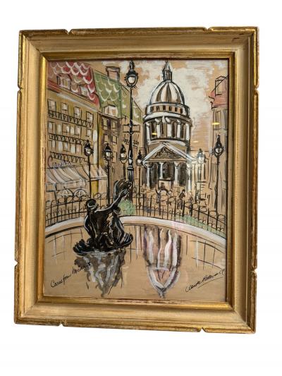 ROMANTIC MID CENTURY GOAUCHE ON PAPER OF PARIS CARREFOUR MEDICIS SIGNED