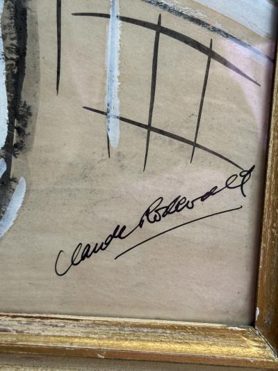 ROMANTIC MID CENTURY GOAUCHE ON PAPER OF PARIS CARREFOUR MEDICIS SIGNED