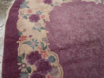ROUND OVAL VINTAGE CHINESE ART DECO ACCENT RUG