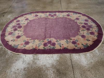 ROUND OVAL VINTAGE CHINESE ART DECO ACCENT RUG