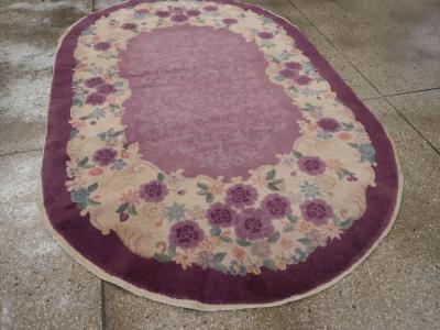 ROUND OVAL VINTAGE CHINESE ART DECO ACCENT RUG