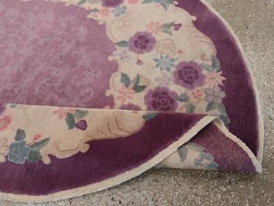 ROUND OVAL VINTAGE CHINESE ART DECO ACCENT RUG
