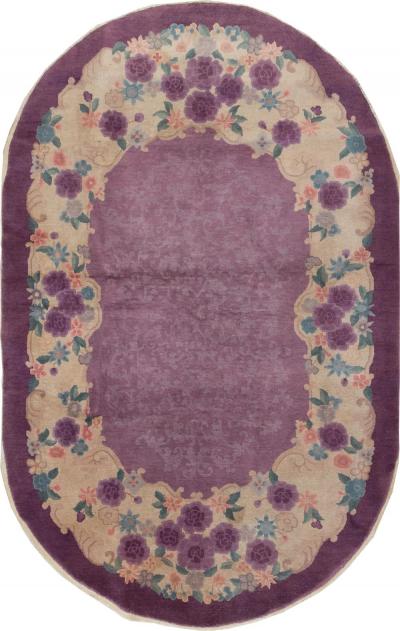 ROUND OVAL VINTAGE CHINESE ART DECO ACCENT RUG