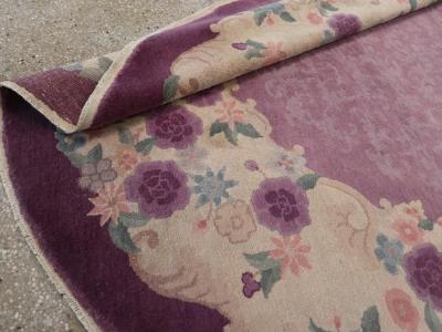 ROUND OVAL VINTAGE CHINESE ART DECO ACCENT RUG