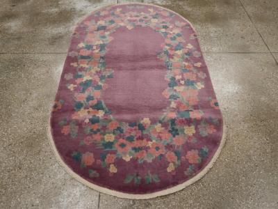 ROUND OVAL VINTAGE CHINESE ART DECO ACCENT RUG