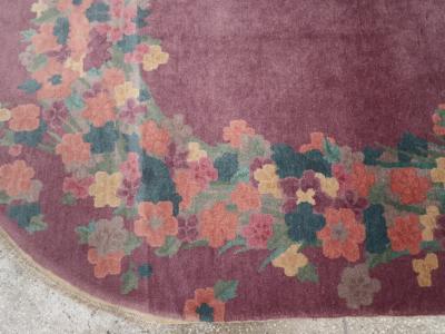 ROUND OVAL VINTAGE CHINESE ART DECO ACCENT RUG
