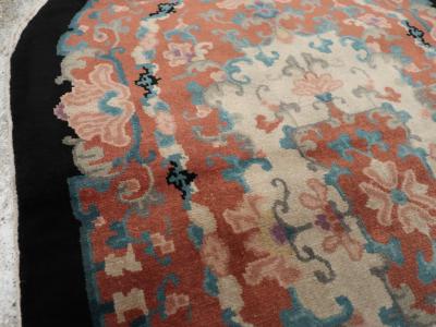 ROUND OVAL VINTAGE CHINESE ART DECO ACCENT RUG