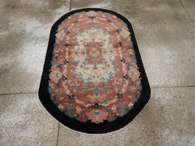 ROUND OVAL VINTAGE CHINESE ART DECO ACCENT RUG