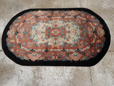ROUND OVAL VINTAGE CHINESE ART DECO ACCENT RUG