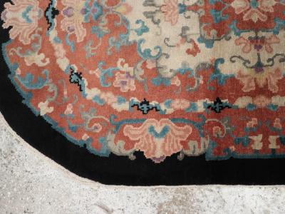 ROUND OVAL VINTAGE CHINESE ART DECO ACCENT RUG