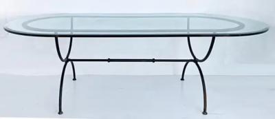Race Track Oval Powder Coated Wrought Iron Dining Table with Thick Glass Top