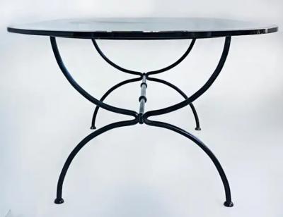 Race Track Oval Powder Coated Wrought Iron Dining Table with Thick Glass Top