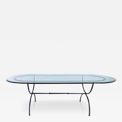 Race Track Oval Powder Coated Wrought Iron Dining Table with Thick Glass Top