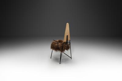 Rach Finazzi Geometric Dining Chair with Sheepskin Seat by Rach Finazzi Italy 1980s