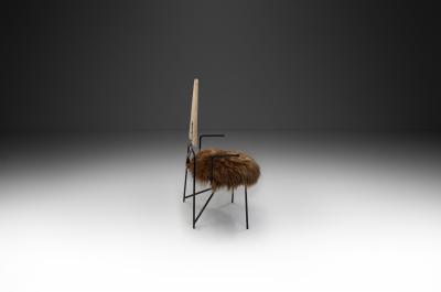 Rach Finazzi Geometric Dining Chair with Sheepskin Seat by Rach Finazzi Italy 1980s