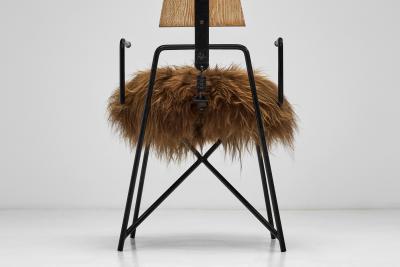 Rach Finazzi Geometric Dining Chair with Sheepskin Seat by Rach Finazzi Italy 1980s