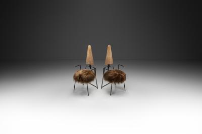 Rach Finazzi Pair of Dining Chairs with Sheepskin Seats by Rach Finazzi Italy 1980s