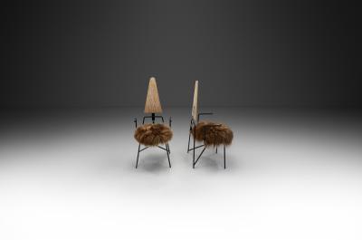 Rach Finazzi Pair of Dining Chairs with Sheepskin Seats by Rach Finazzi Italy 1980s